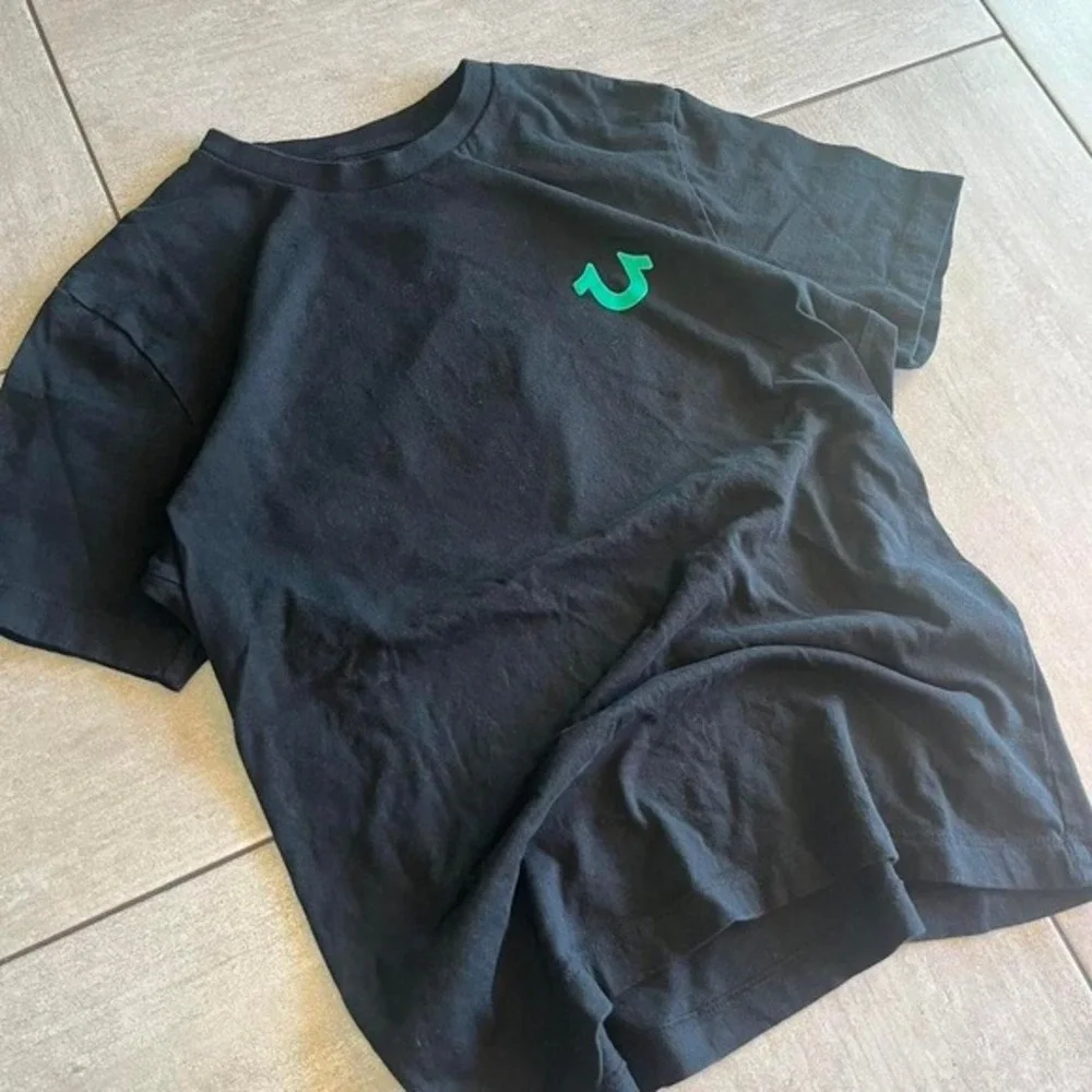 True‎ Religion black t-shirt with green logo